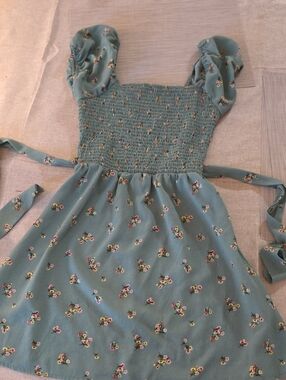 Purple Snow Sage Green Floral Smocked Sundress